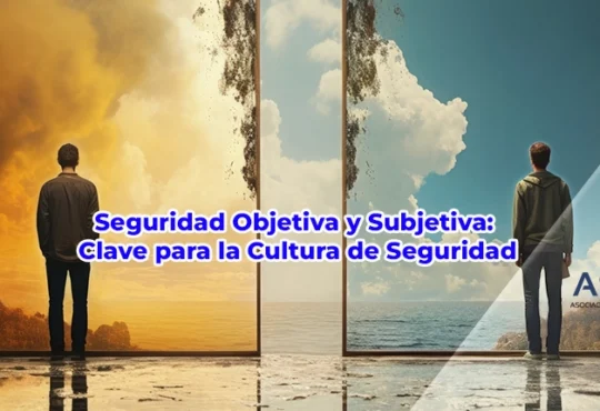 Ilustración que representa la dualidad entre la seguridad objetiva basada en datos y la seguridad subjetiva basada en percepciones humanas en una organización.