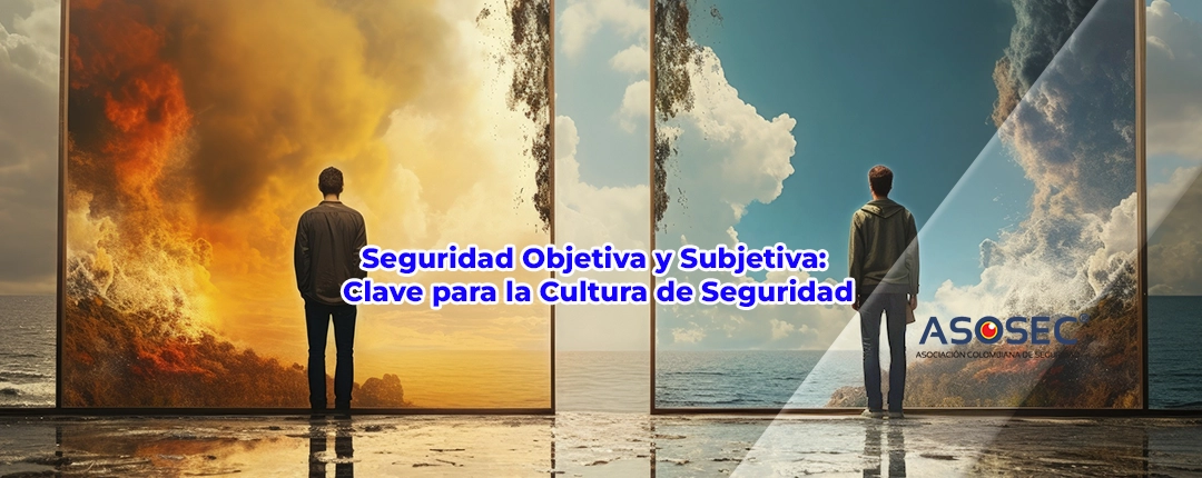 Ilustración que representa la dualidad entre la seguridad objetiva basada en datos y la seguridad subjetiva basada en percepciones humanas en una organización.