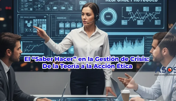 Equipo de crisis profesional reunido, tomando decisiones clave para aplicar el "Saber Hacer" y mitigar el impacto de una crisis.