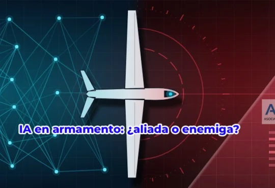IA en armamento: dron militar guiado por inteligencia artificial entre una red neuronal y un radar de objetivo