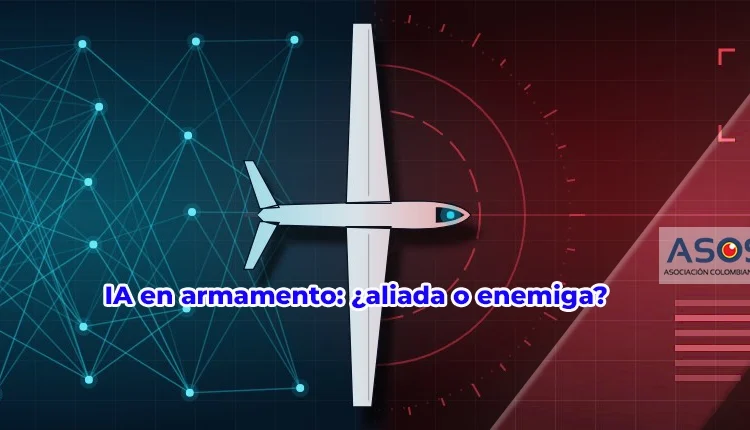 IA en armamento: dron militar guiado por inteligencia artificial entre una red neuronal y un radar de objetivo