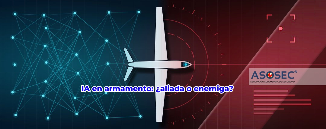 IA en armamento: dron militar guiado por inteligencia artificial entre una red neuronal y un radar de objetivo