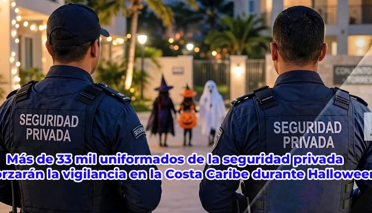 Seguridad privada en Halloween: escudo de vigilancia sobre una ciudad de la Costa Caribe con calabazas